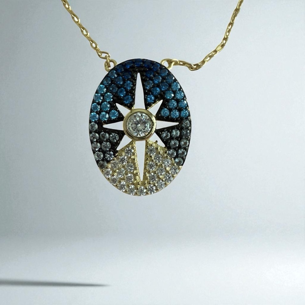 Aida Star Blue Oval Necklace Adjustable Chain Gift Box